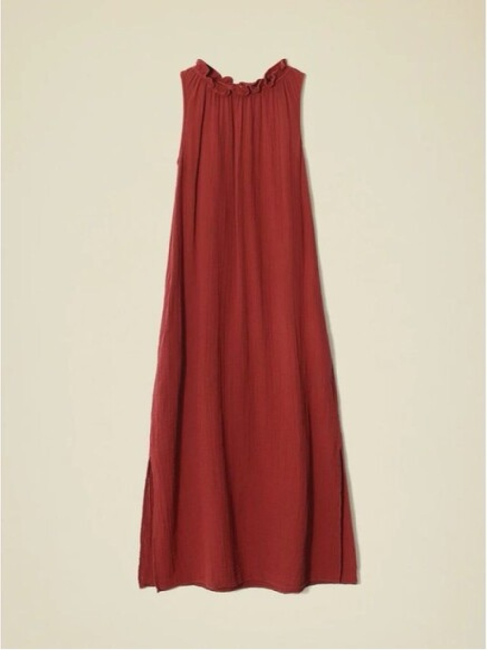 🌹XiRENA🌹 Sleeveless Ruffle-Neck Maxi Dress in Rust Red